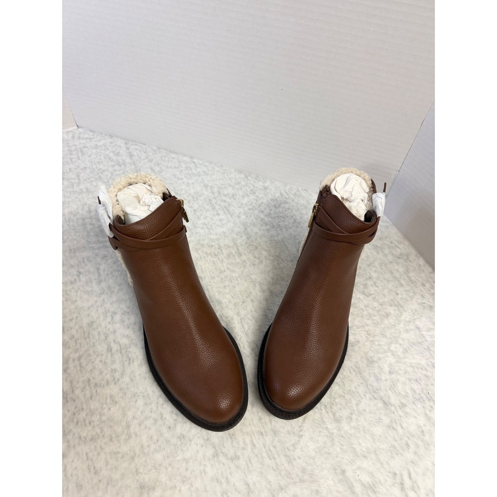 Kenneth Cole Reaction Wind Lug Buckle Cozy Brown Faux Shearling Boots 8.5 NIB